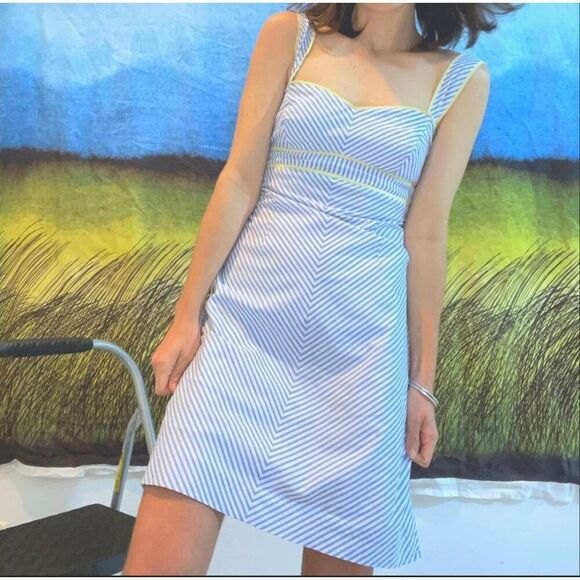 Lilly Pulitzer Vintage 90s Blue Stripe Yellow Piping Dress - Picture 1 of 4